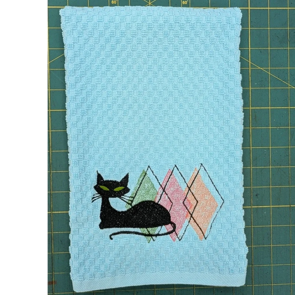 Retro Mid Century Modern Atomic Cat Kitchen Towel Set of 1 Great Gift Idea!